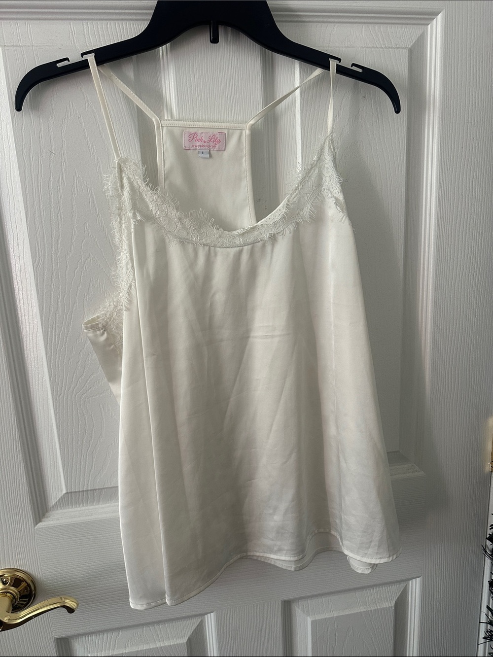 Pink Lily Ivory Satin Lace Trim Cami